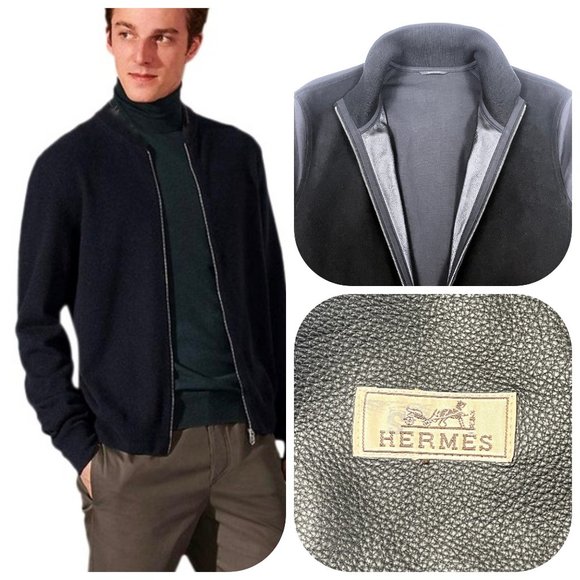 Auc Hermes Suede/Cotton Stand up Collar front zip men's jacket - Picture 15 of 15